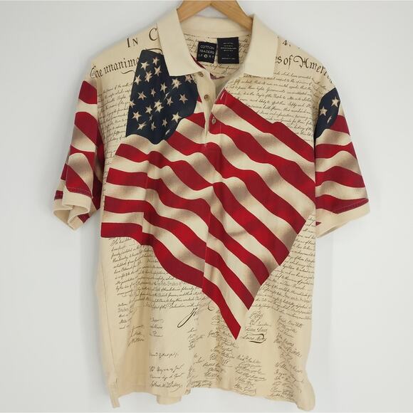 Cotton Traders Sport Patriotic America Flag Declaration 4th Of July Polo - Picture 1 of 4